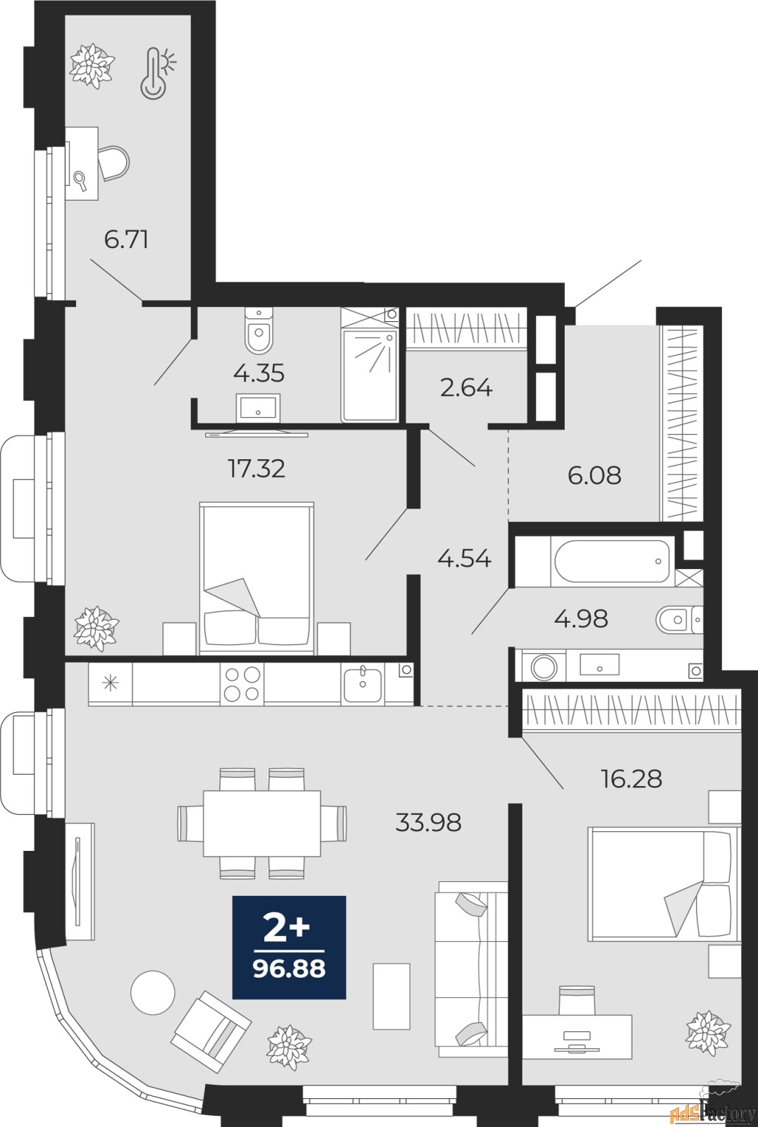 2 - комн. квартира, 81.66 м², 6/18 эт.