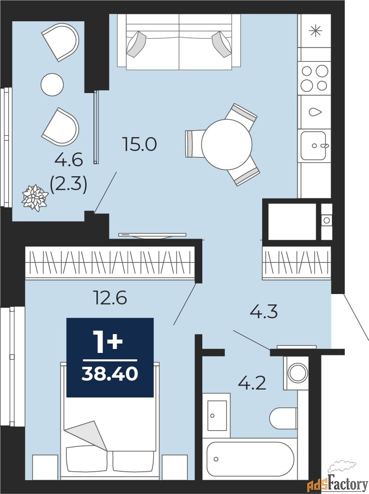 1 - комн. квартира, 38.4 м², 14/25 эт.