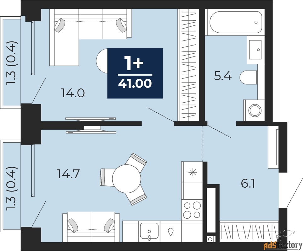 1 - комн. квартира, 41 м², 9/16 эт.