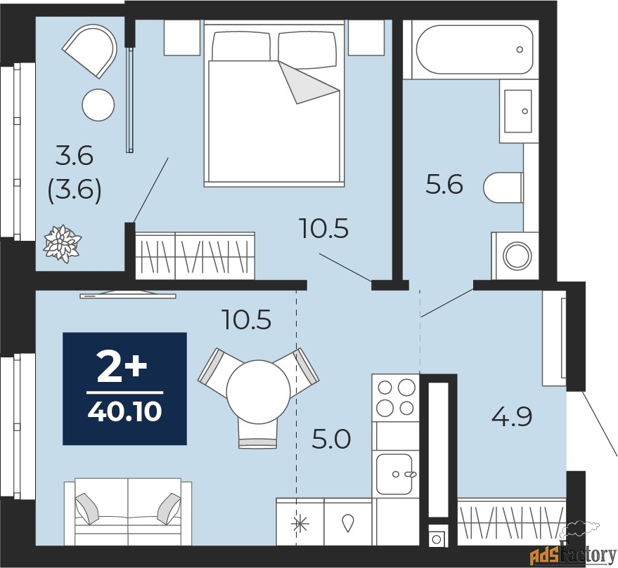 2 - комн. квартира, 40.1 м², 11/14 эт.