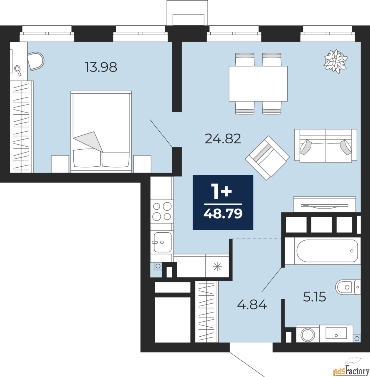 1 - комн. квартира, 48.79 м², 2/18 эт.