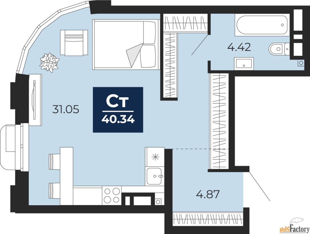 1 - комн. квартира, 40.34 м², 4/14 эт.