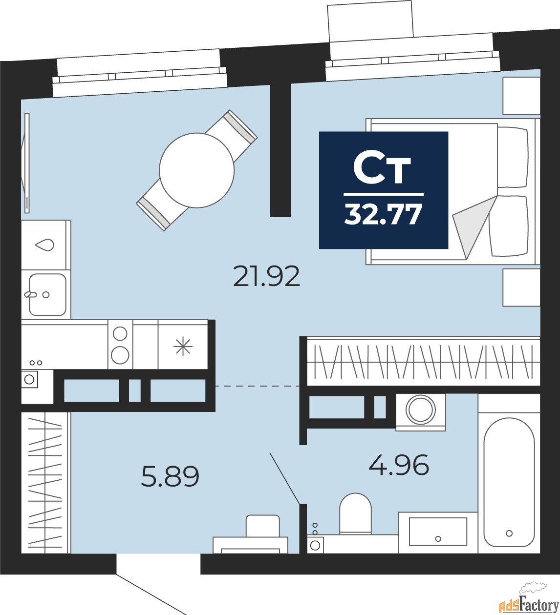 1 - комн. квартира, 32.77 м², 13/23 эт.