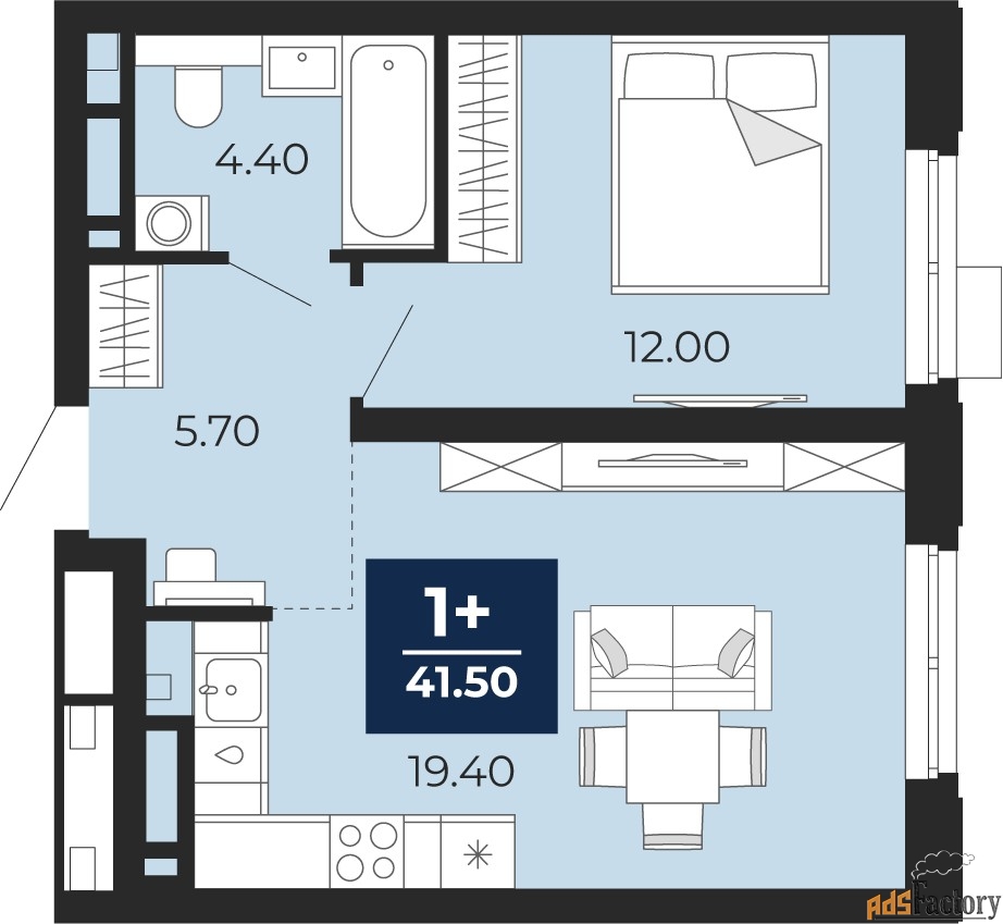 1 - комн. квартира, 41.5 м², 13/20 эт.