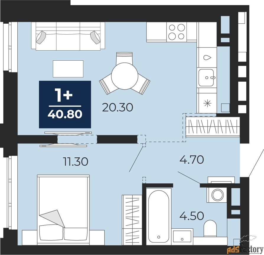 1 - комн. квартира, 40.8 м², 3/14 эт.