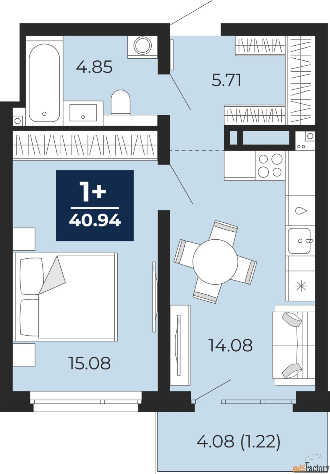 1 - комн. квартира, 40.94 м², 14/21 эт.