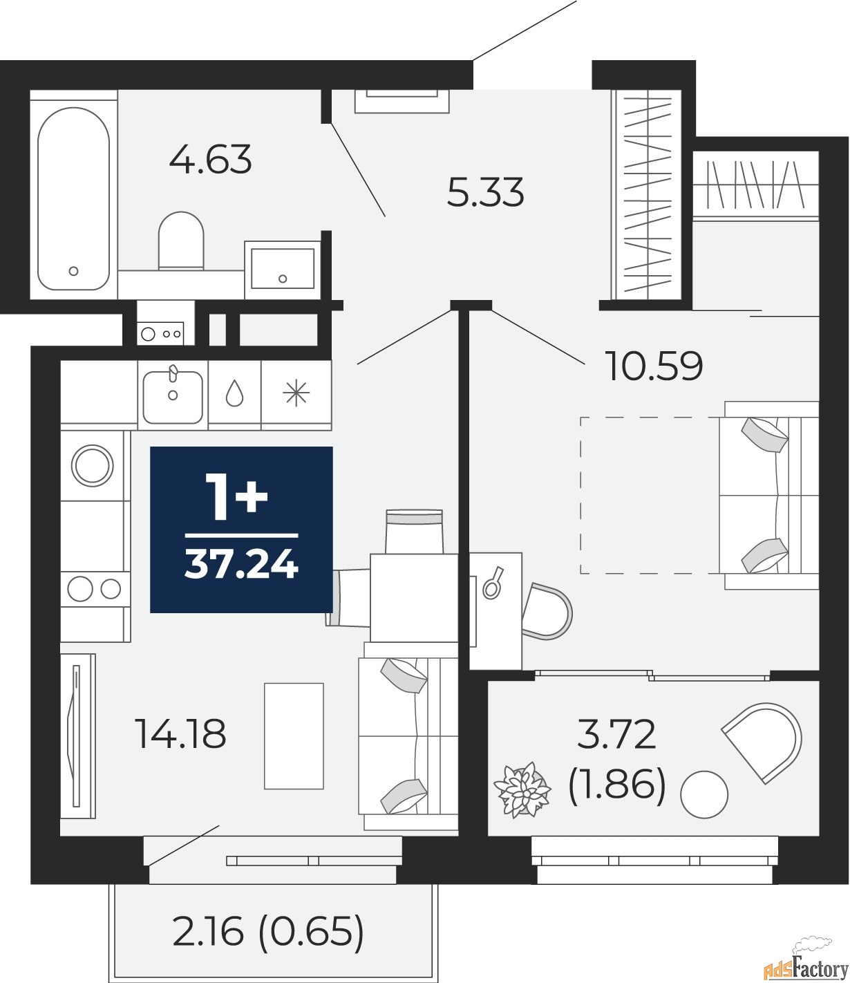 1 - комн. квартира, 37.24 м², 10/17 эт.