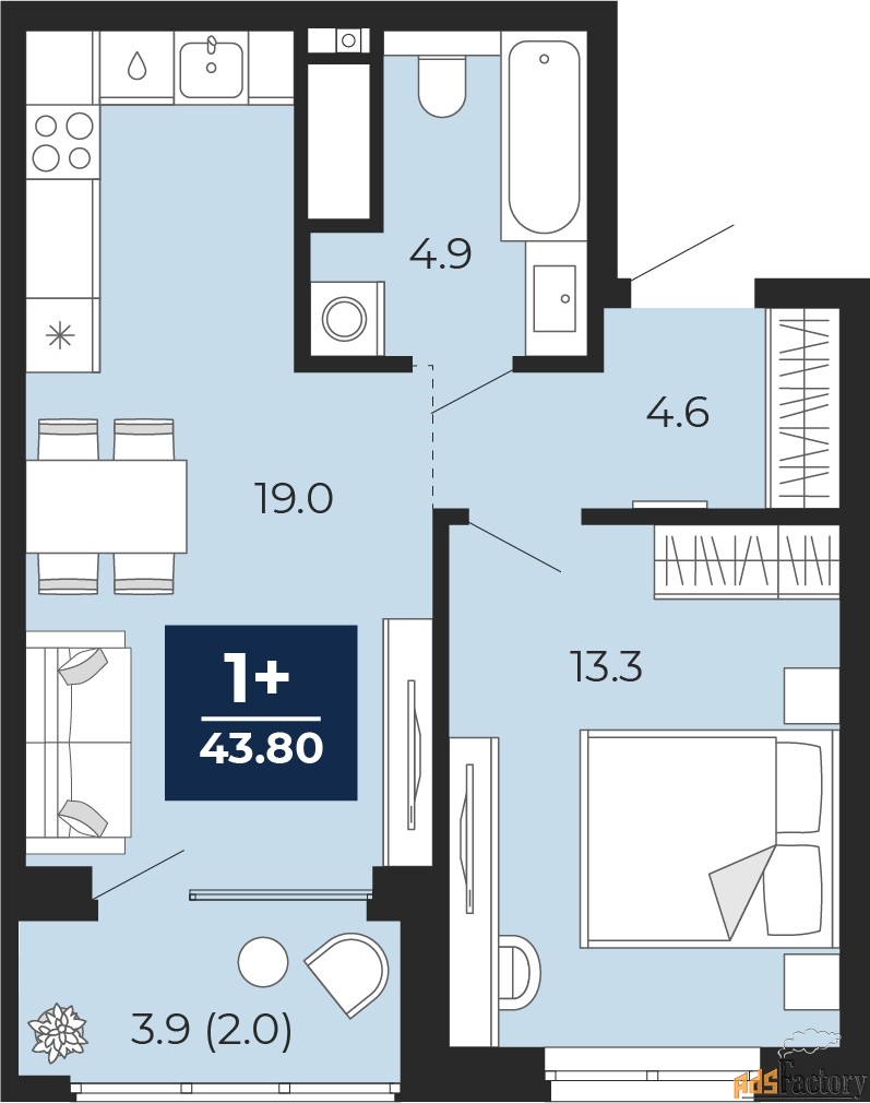 1 - комн. квартира, 43.8 м², 11/14 эт.