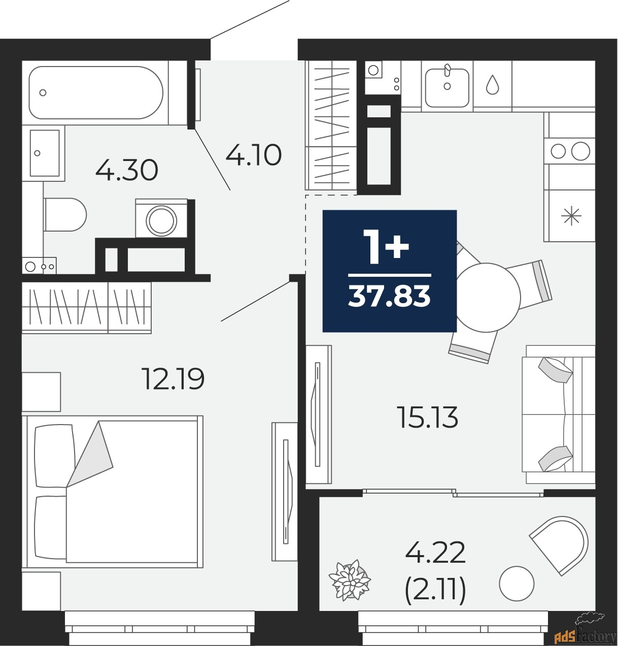 1 - комн. квартира, 37.83 м², 11/14 эт.