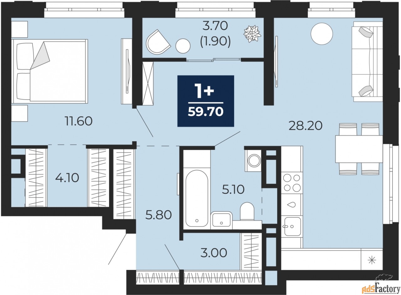 1 - комн. квартира, 59.7 м², 18/24 эт.