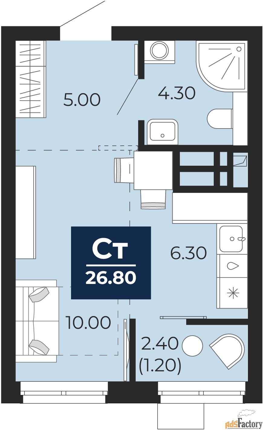 1 - комн. квартира, 26.8 м², 10/18 эт.