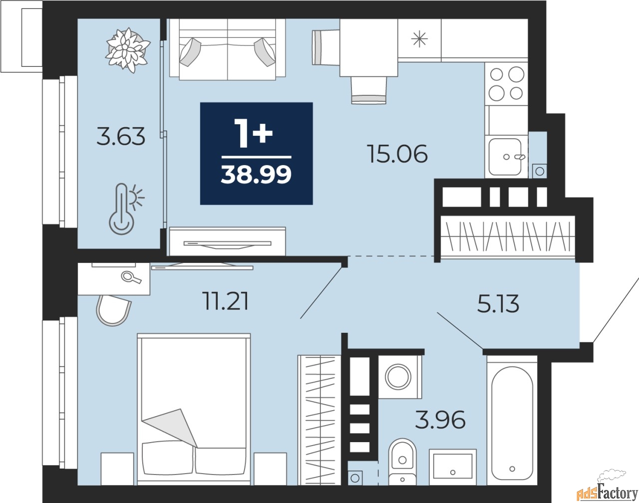 1 - комн. квартира, 38.99 м², 4/4 эт.