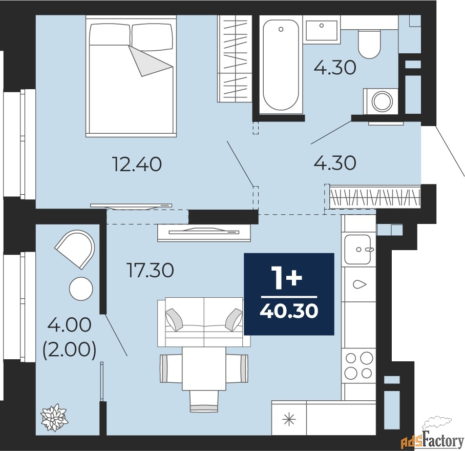 1 - комн. квартира, 40.3 м², 16/24 эт.