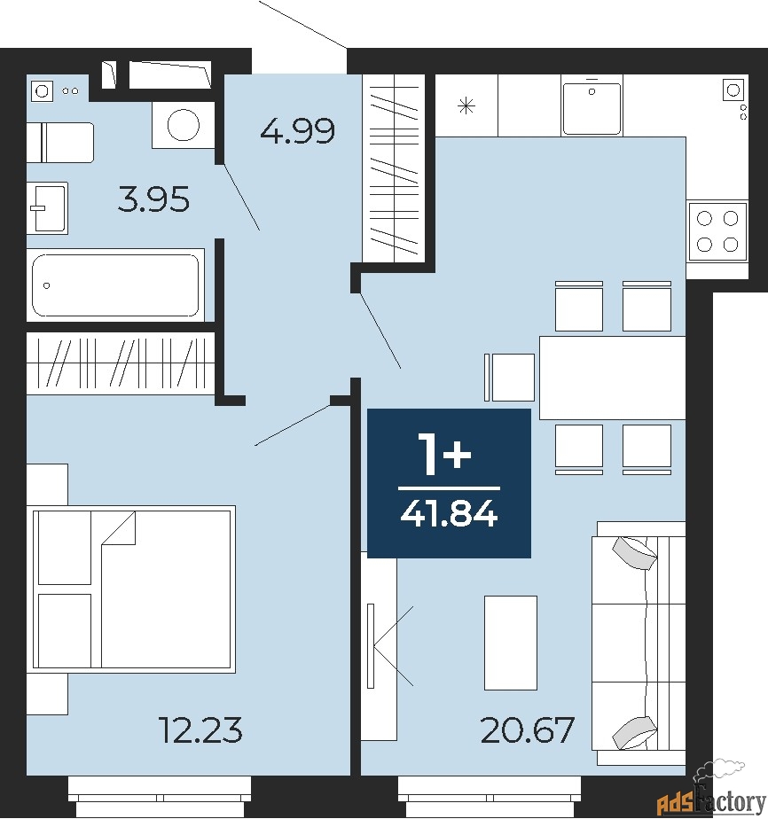 1 - комн. квартира, 41.84 м², 23/24 эт.