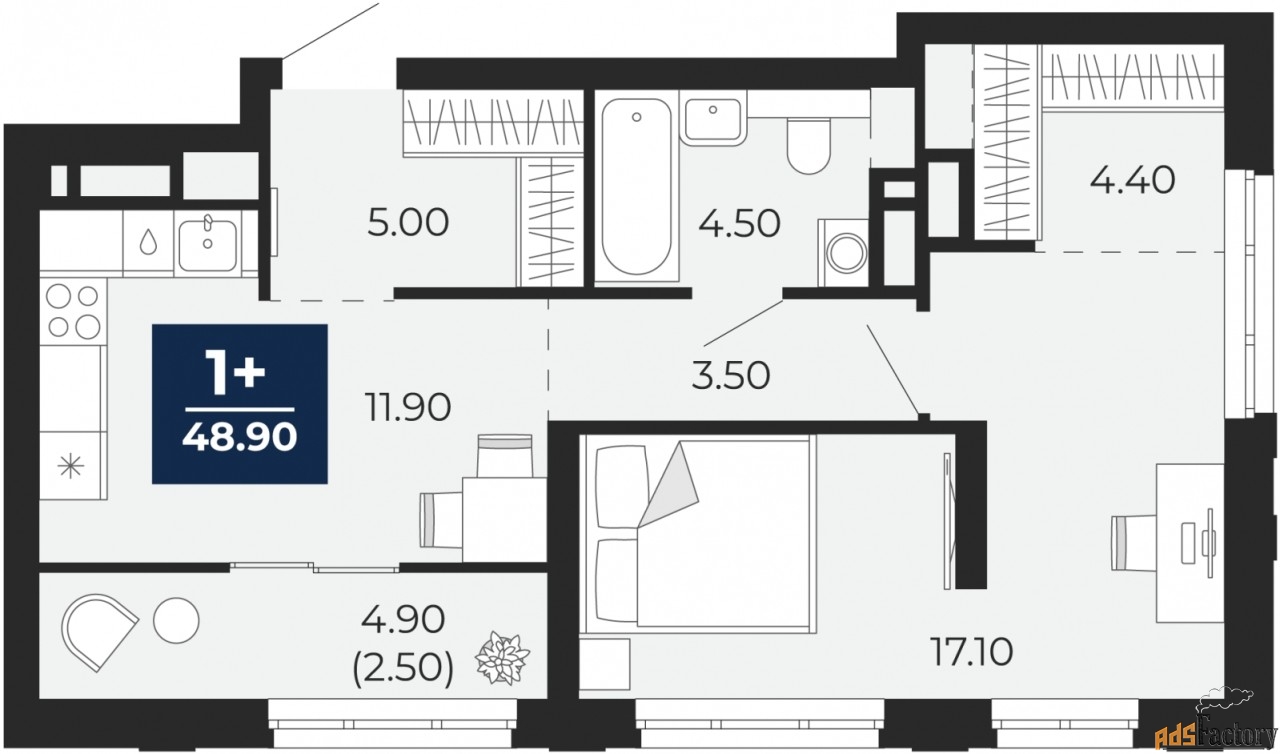 1 - комн. квартира, 48.9 м², 18/24 эт.
