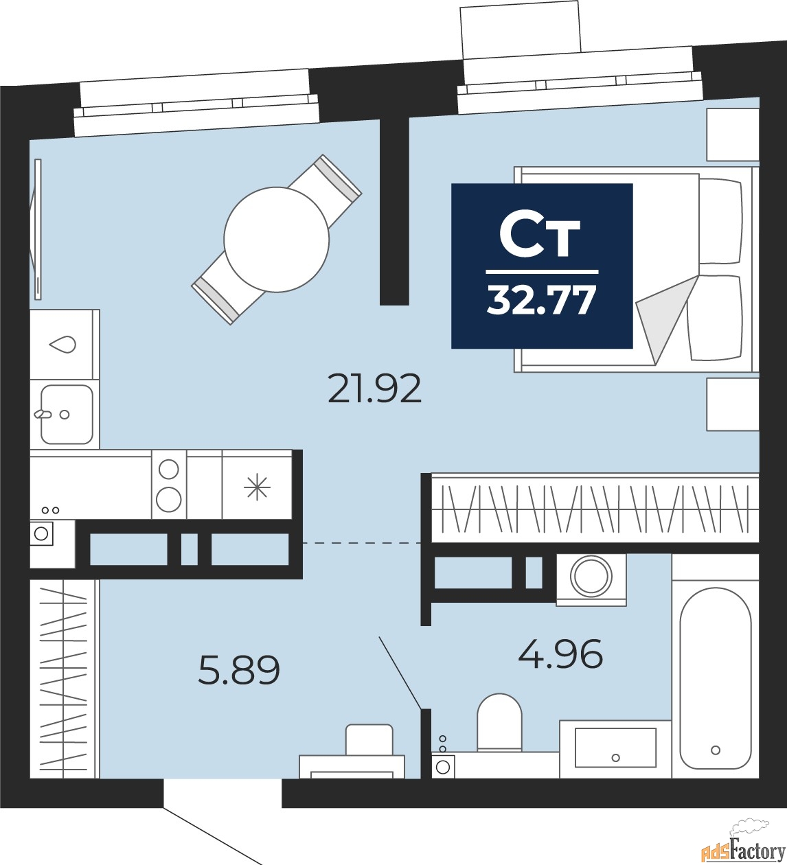 1 - комн. квартира, 32.77 м², 10/21 эт.