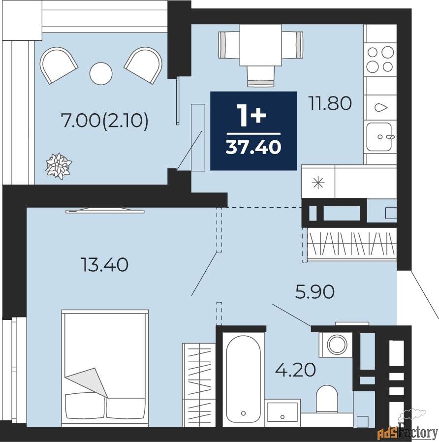 1 - комн. квартира, 37.4 м², 16/24 эт.