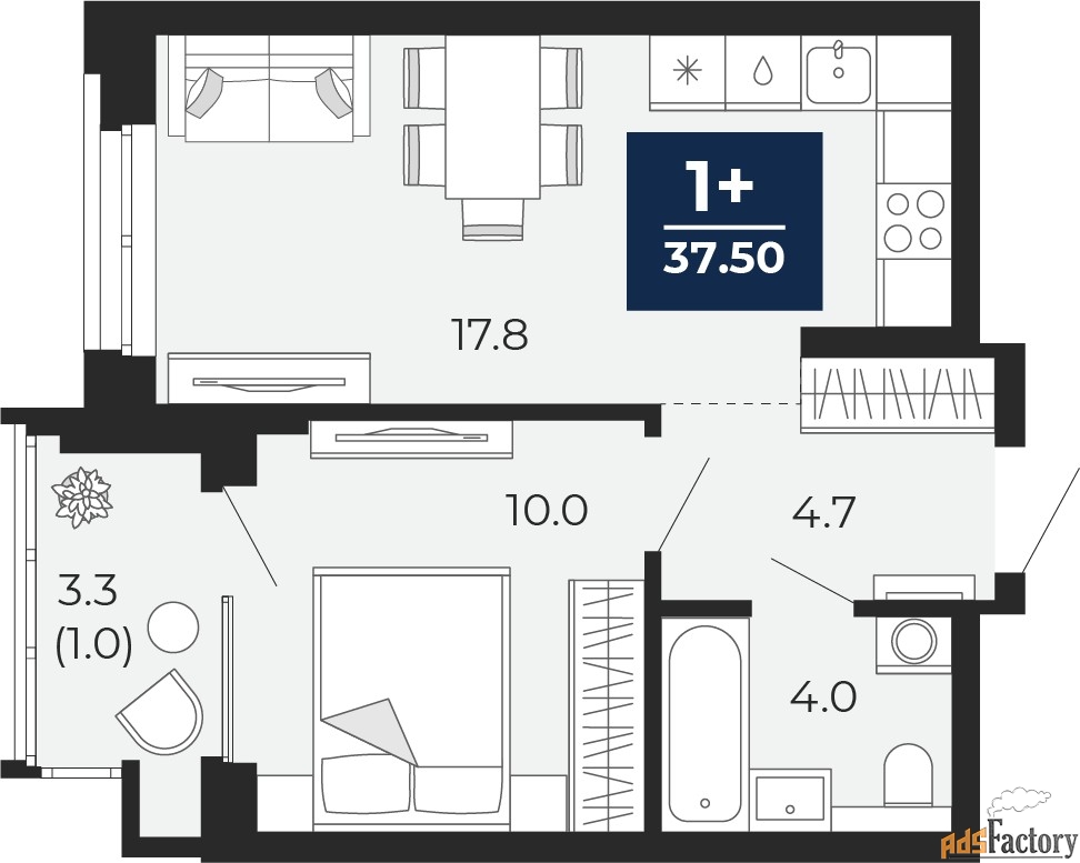 1 - комн. квартира, 37.5 м², 6/14 эт.