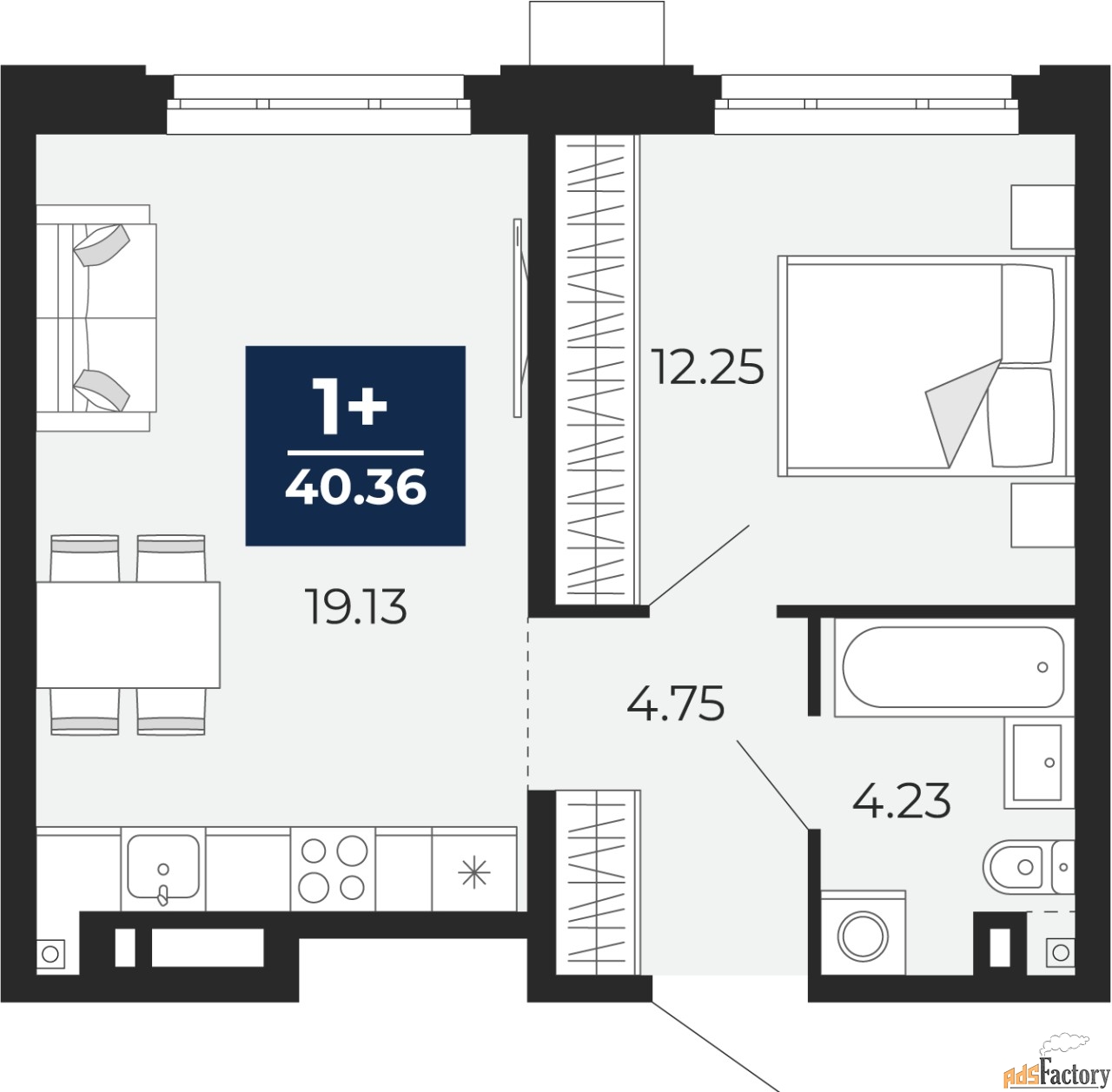 1 - комн. квартира, 40.36 м², 2/9 эт.
