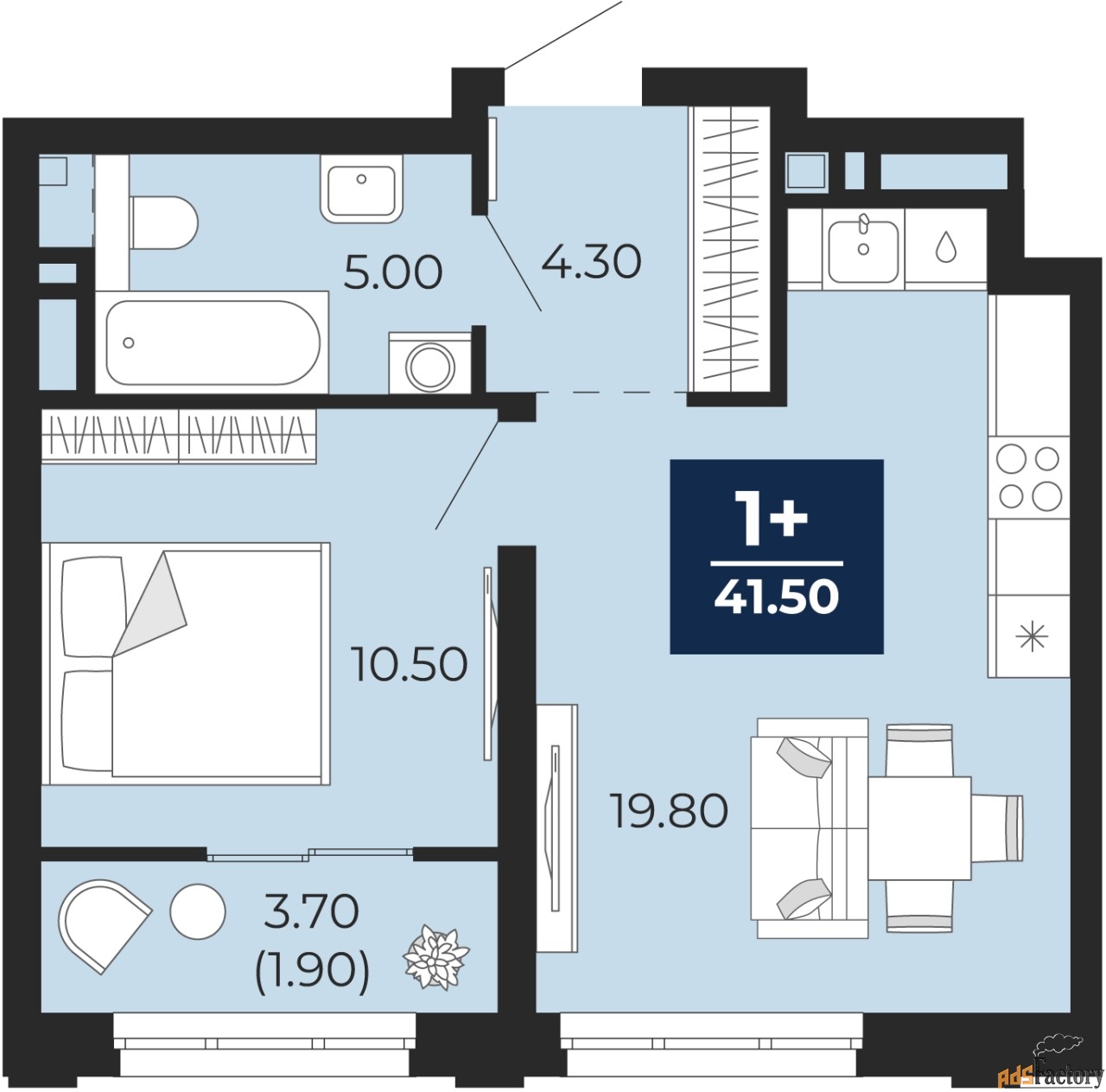 1 - комн.  квартира, 41.5 м², 11/18 эт.