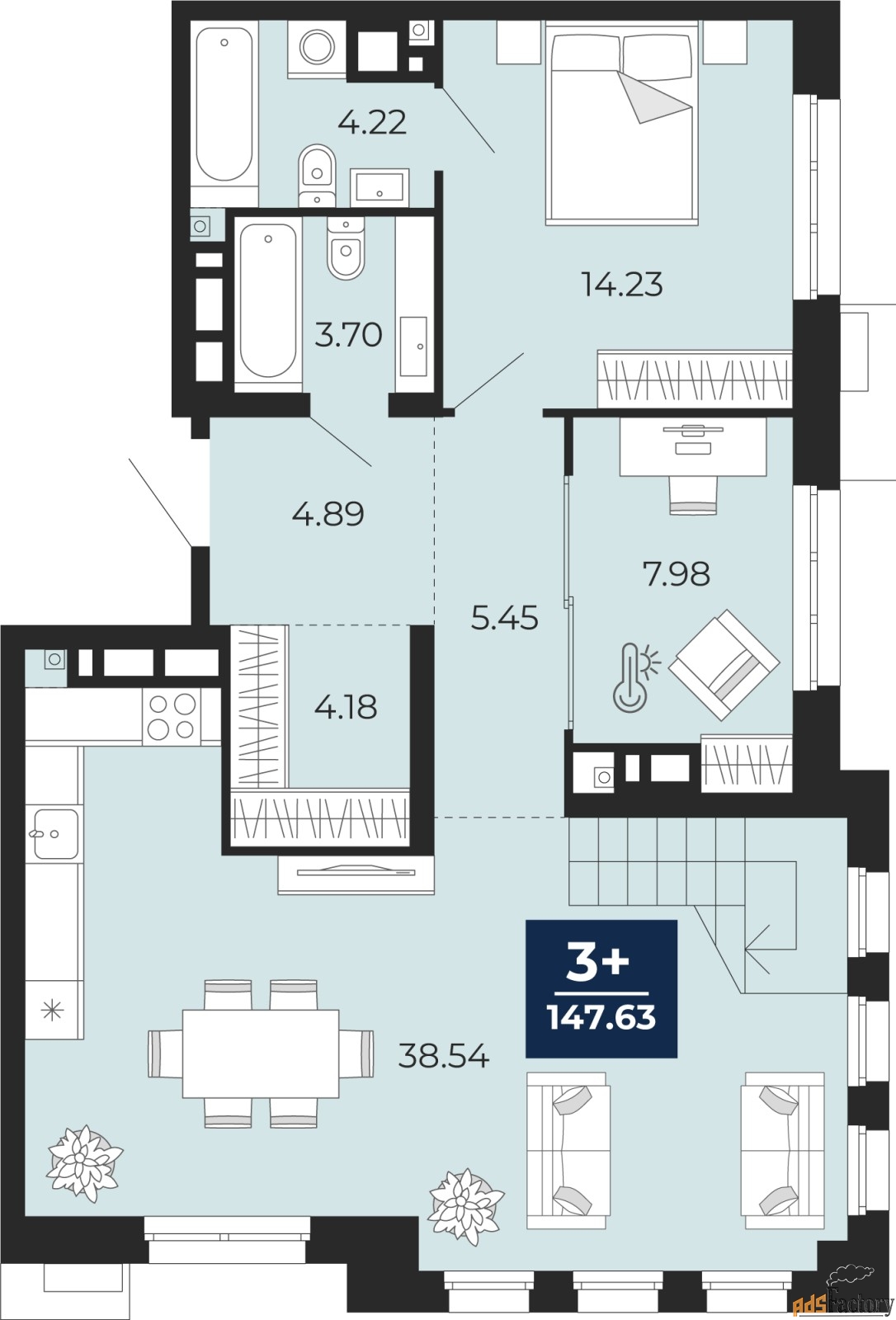4 - комн.  квартира, 147.63 м², 8/24 эт.