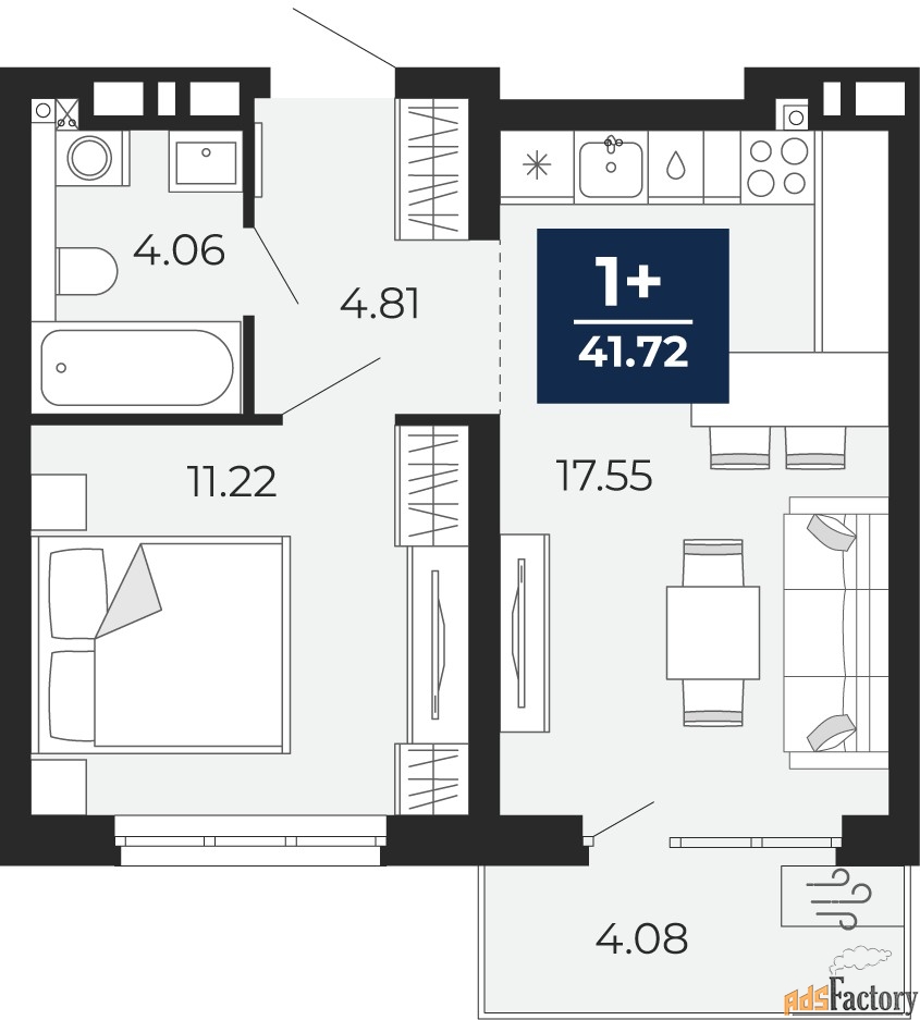 1 - комн.  квартира, 38.86 м², 2/12 эт.