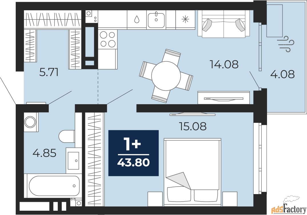 1 - комн.  квартира, 40.94 м², 17/20 эт.