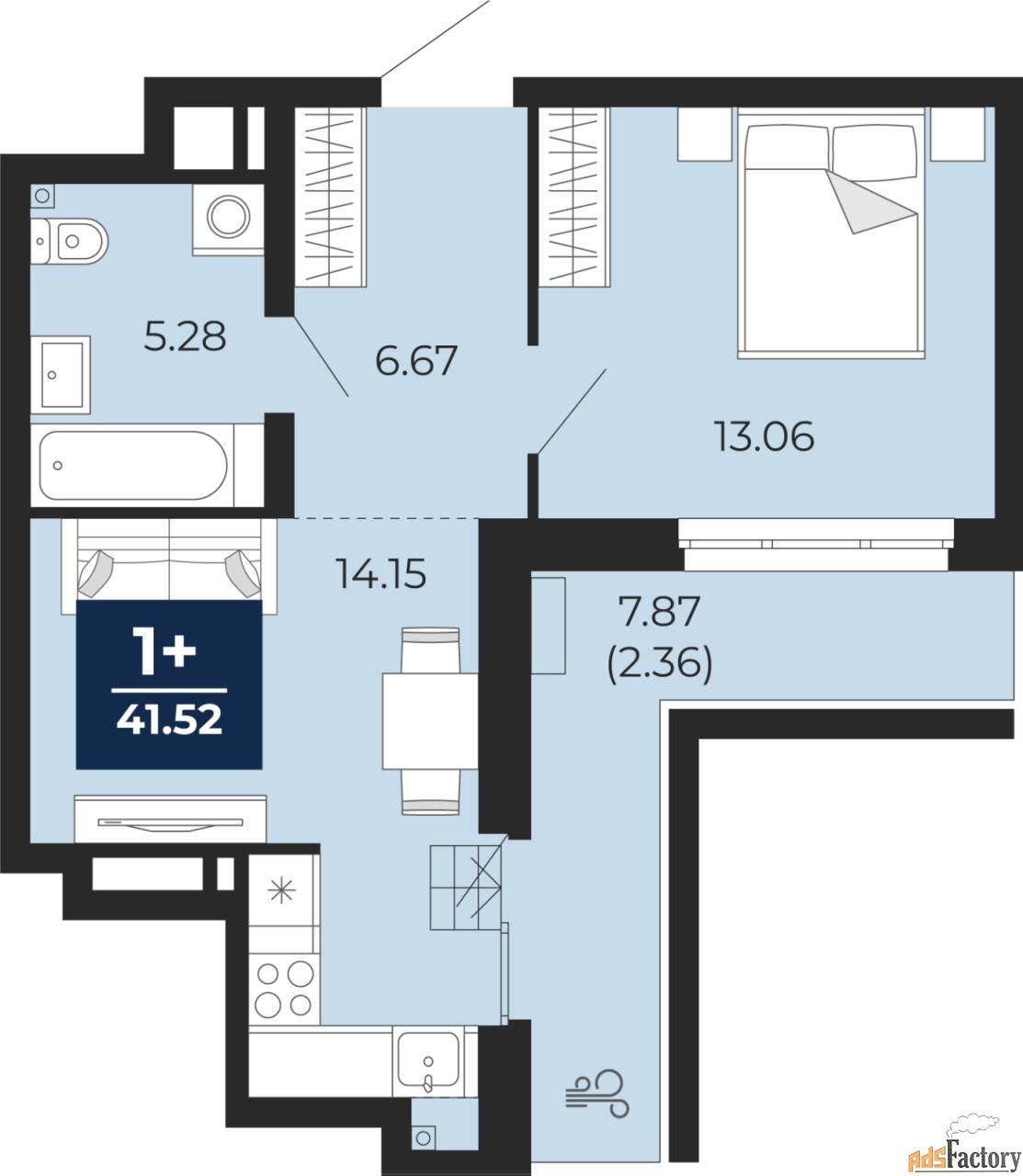 1 - комн.  квартира, 41.52 м², 24/24 эт.