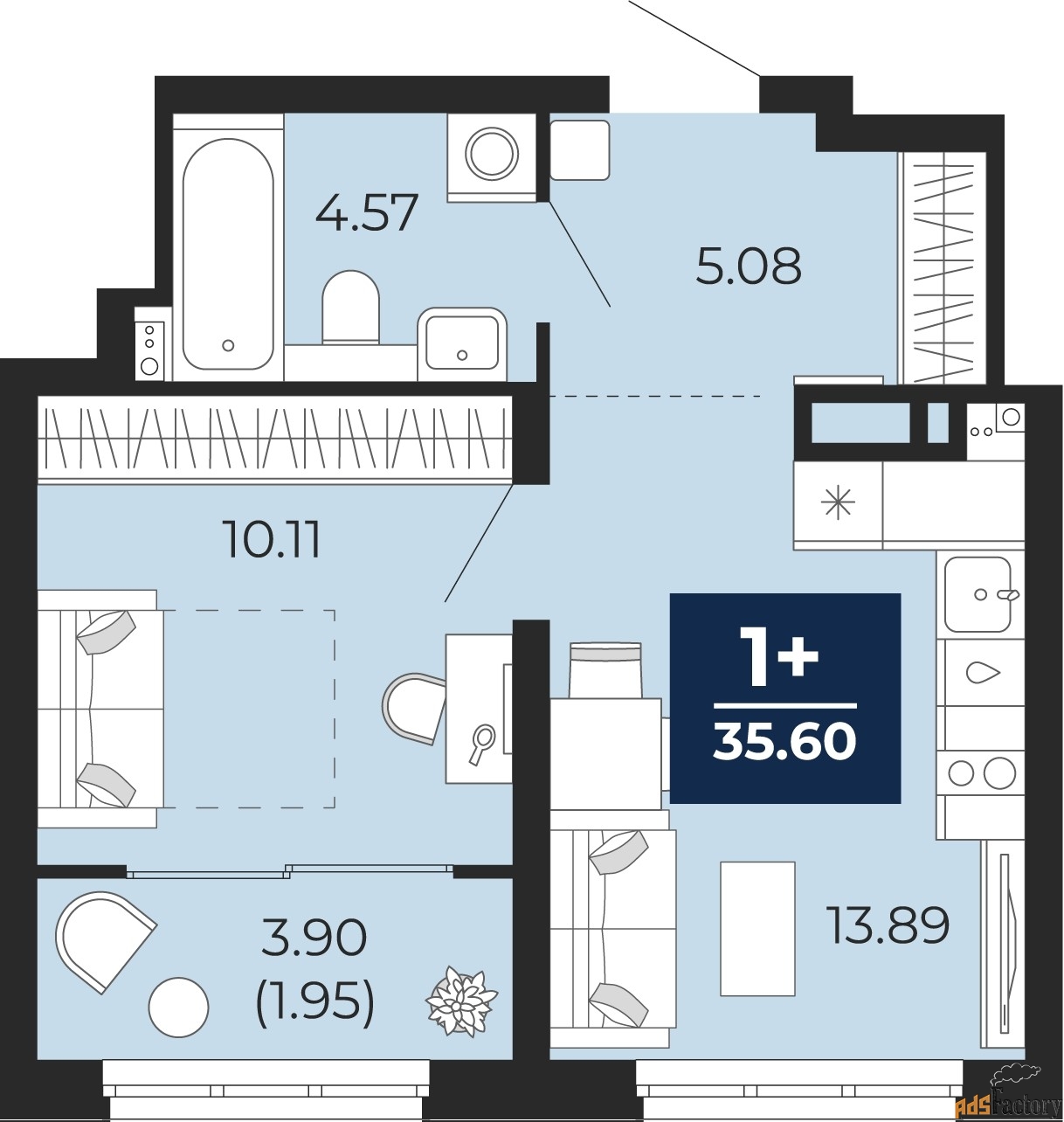 1 - комн.  квартира, 35.6 м², 12/12 эт.