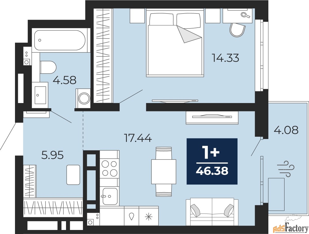 1 - комн.  квартира, 43.52 м², 7/20 эт.