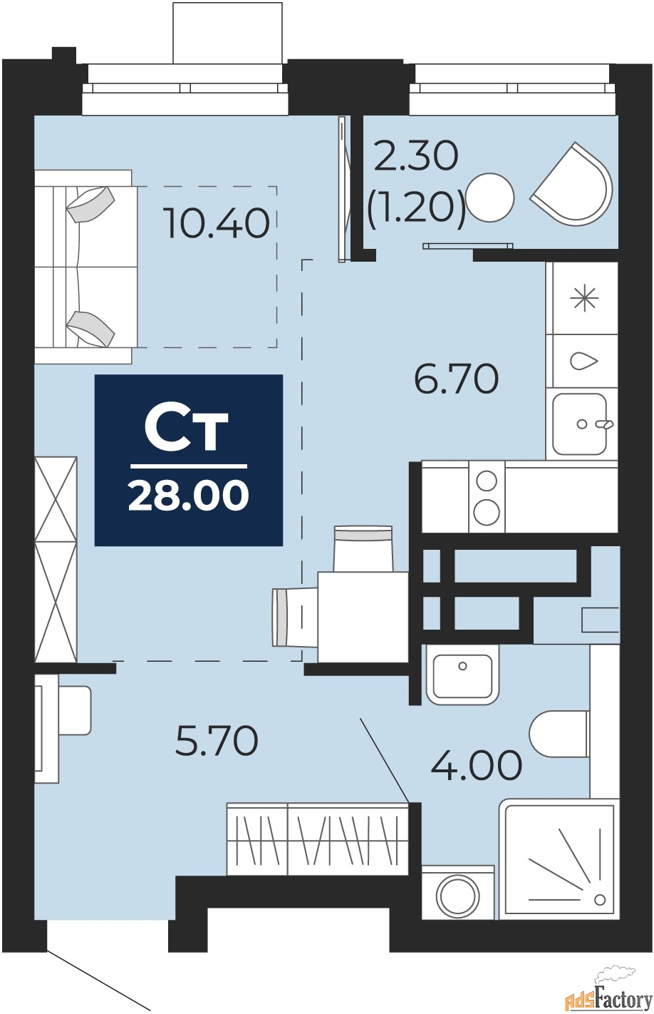 1 - комн.  квартира, 26.8 м², 15/24 эт.