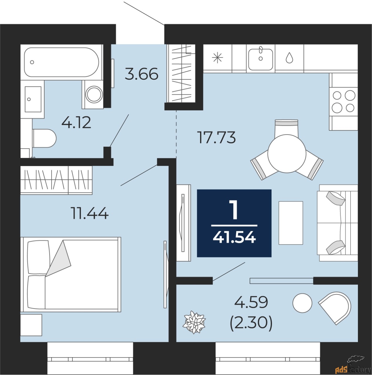 1 - комн.  квартира, 39.25 м², 3/10 эт.