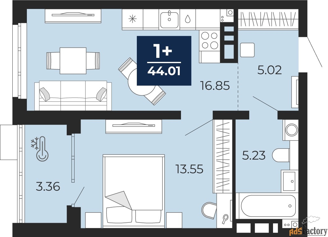 1 - комн.  квартира, 42.33 м², 6/12 эт.
