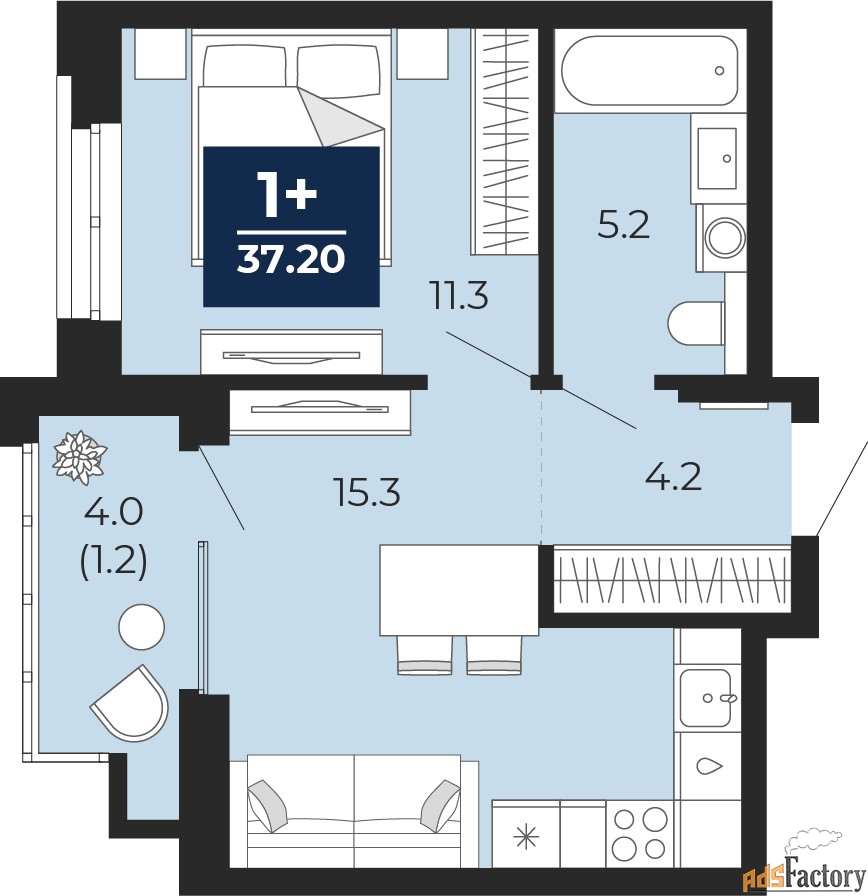 1 - комн.  квартира, 37.2 м², 11/16 эт.