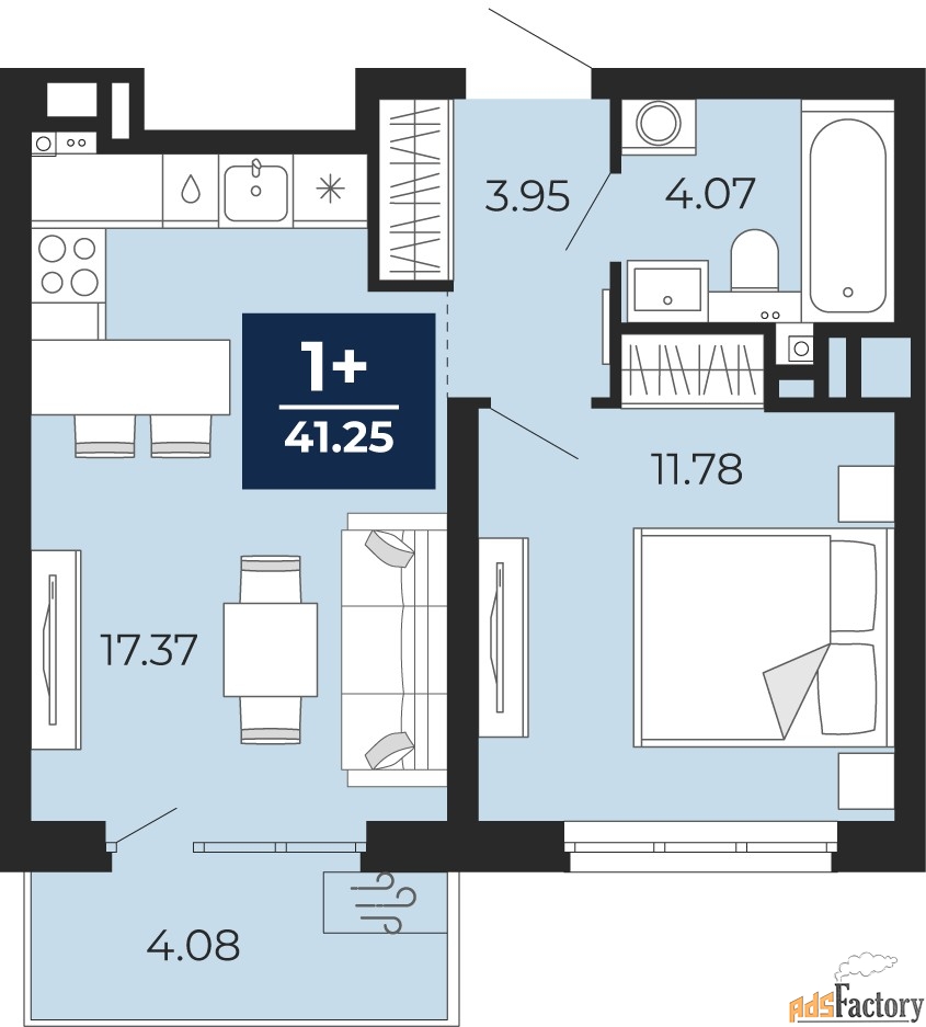 1 - комн.  квартира, 38.39 м², 6/12 эт.
