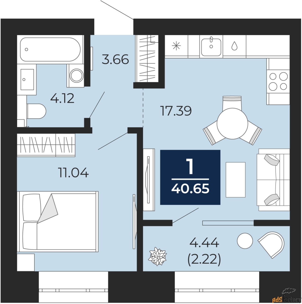 1 - комн.  квартира, 38.43 м², 2/10 эт.