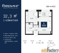 1 - комн.  квартира, 32.3 м², 2/16 эт.