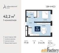 1 - комн.  квартира, 42.2 м², 2/24 эт.