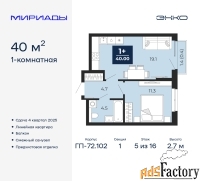 1 - комн.  квартира, 40 м², 5/16 эт.