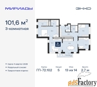 3 - комн.  квартира, 101.6 м², 13/14 эт.