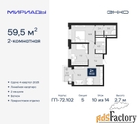 2 - комн.  квартира, 59.5 м², 10/14 эт.