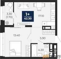 1 - комн.  квартира, 42.3 м², 7/24 эт.