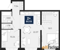 2 - комн.  квартира, 64.44 м², 1/12 эт.