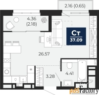 1 - комн.  квартира, 37.09 м², 8/9 эт.