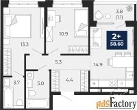 2 - комн.  квартира, 58.6 м², 14/16 эт.