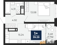 1 - комн.  квартира, 39.29 м², 18/22 эт.