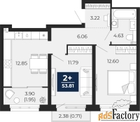 2 - комн.  квартира, 53.81 м², 9/9 эт.