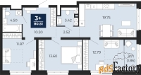 3 - комн.  квартира, 80.51 м², 2/21 эт.