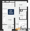 1 - комн.  квартира, 39.9 м², 18/24 эт.