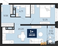 1 - комн.  квартира, 48.5 м², 14/22 эт.